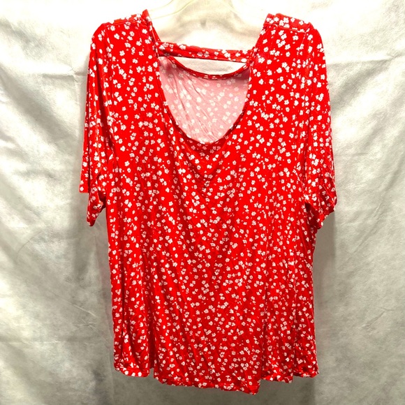 LANE BRYANT Red White Ditsy Floral Top Back Keyhole Detail Plus Size 18 20 - Picture 12 of 13